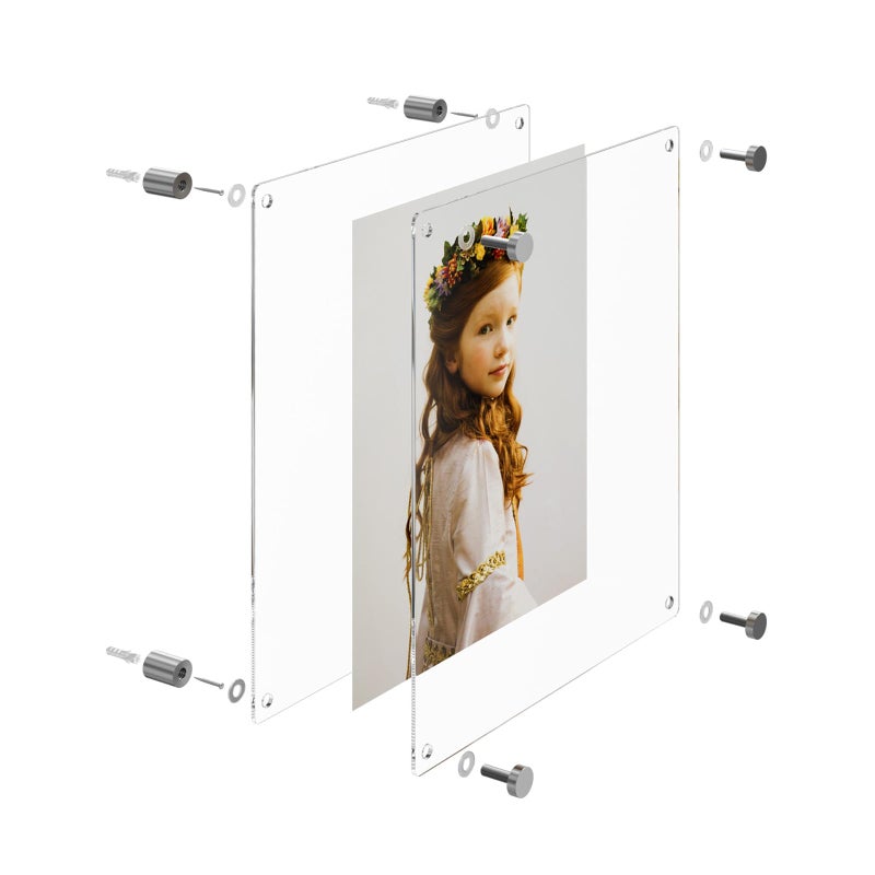 NIUBEE 8x8 Clear Acrylic Wall Mount Floating Frameless Picture Frame for Art Works Photography Frames-Double Panel(Full Frame is 10.5x10.5 inch) - Image 5